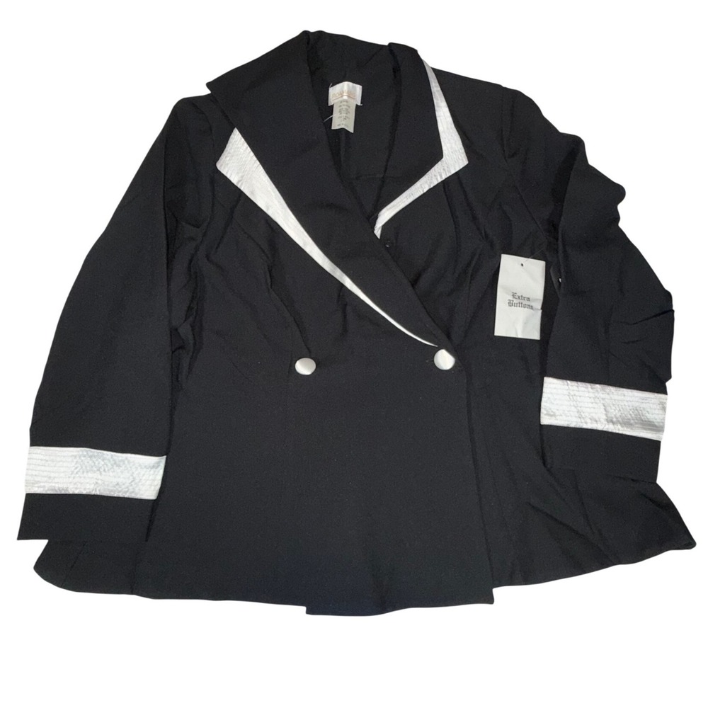Roamans Satin Trim Double Breasted Blazer Womens 22.5 Pit Black Contrast Detail